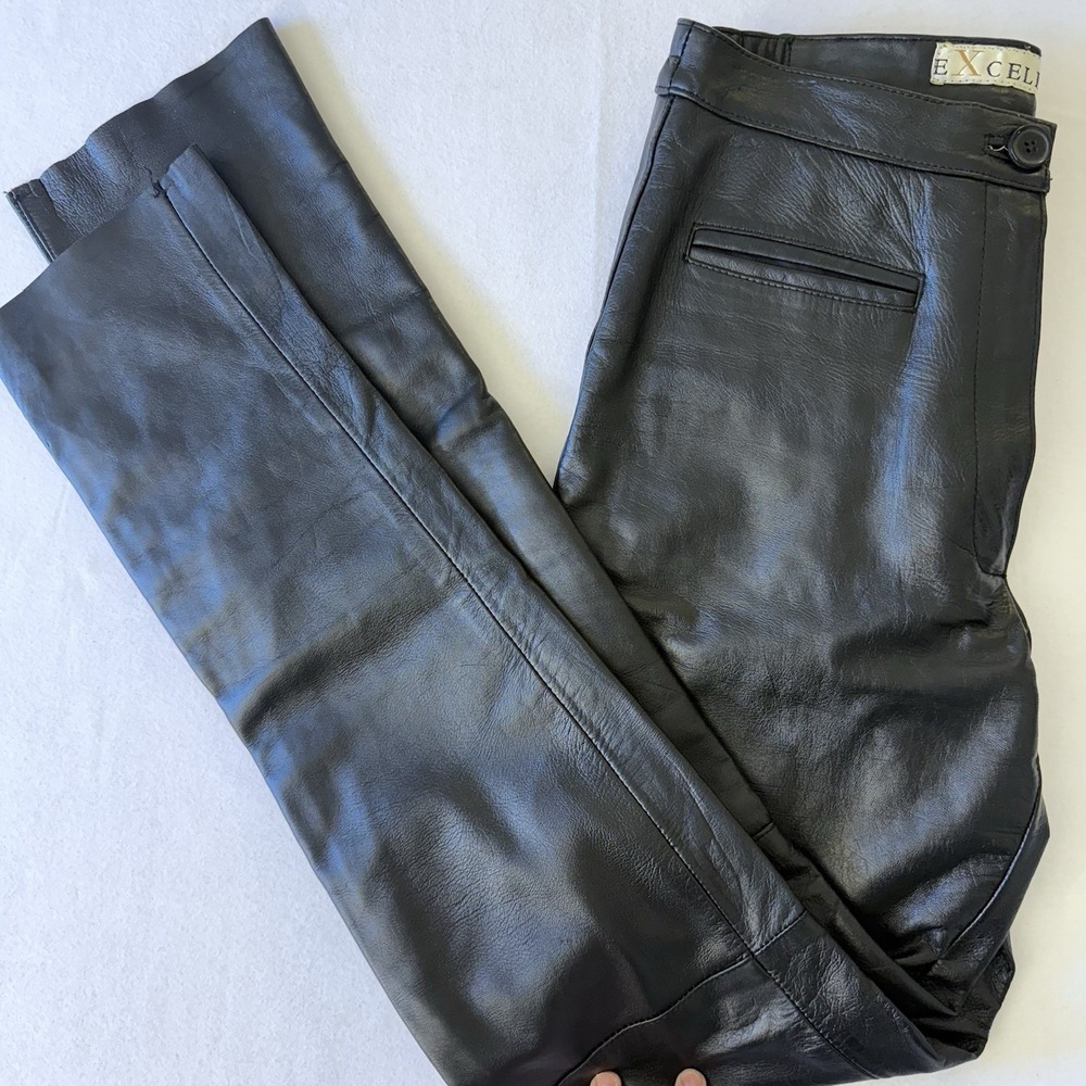 Excelled‎ Womens Black Genuine Leather Straight Leg Pants High Rise Size 6